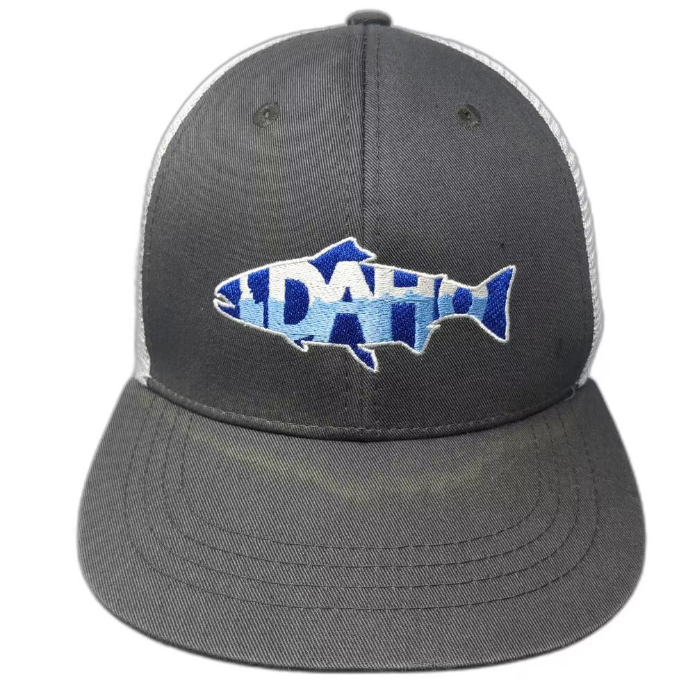 RepYourWater Gray White Trucker Hat Idaho Fish Embroidered Snapback Mesh Back OS